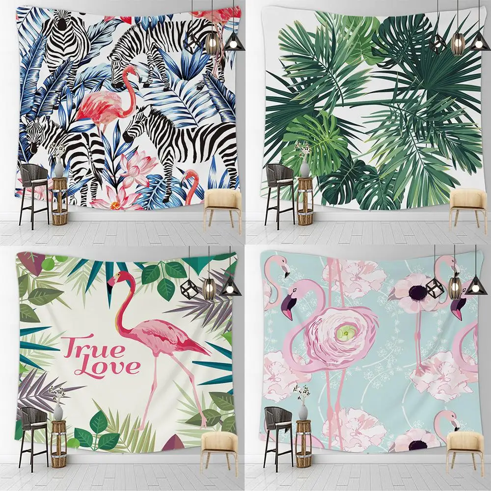 

Sun Flamingo Tropical Nature Forest Tapestry Living Dorm Room Wall Decor Decoration Bedroom Romantic Hanging Wallpaper Party