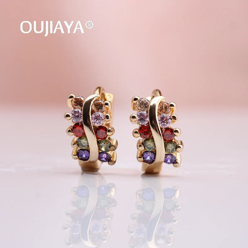 Серьги OUJIAYA A110 круглые с натуральным цирконом модные украшения для