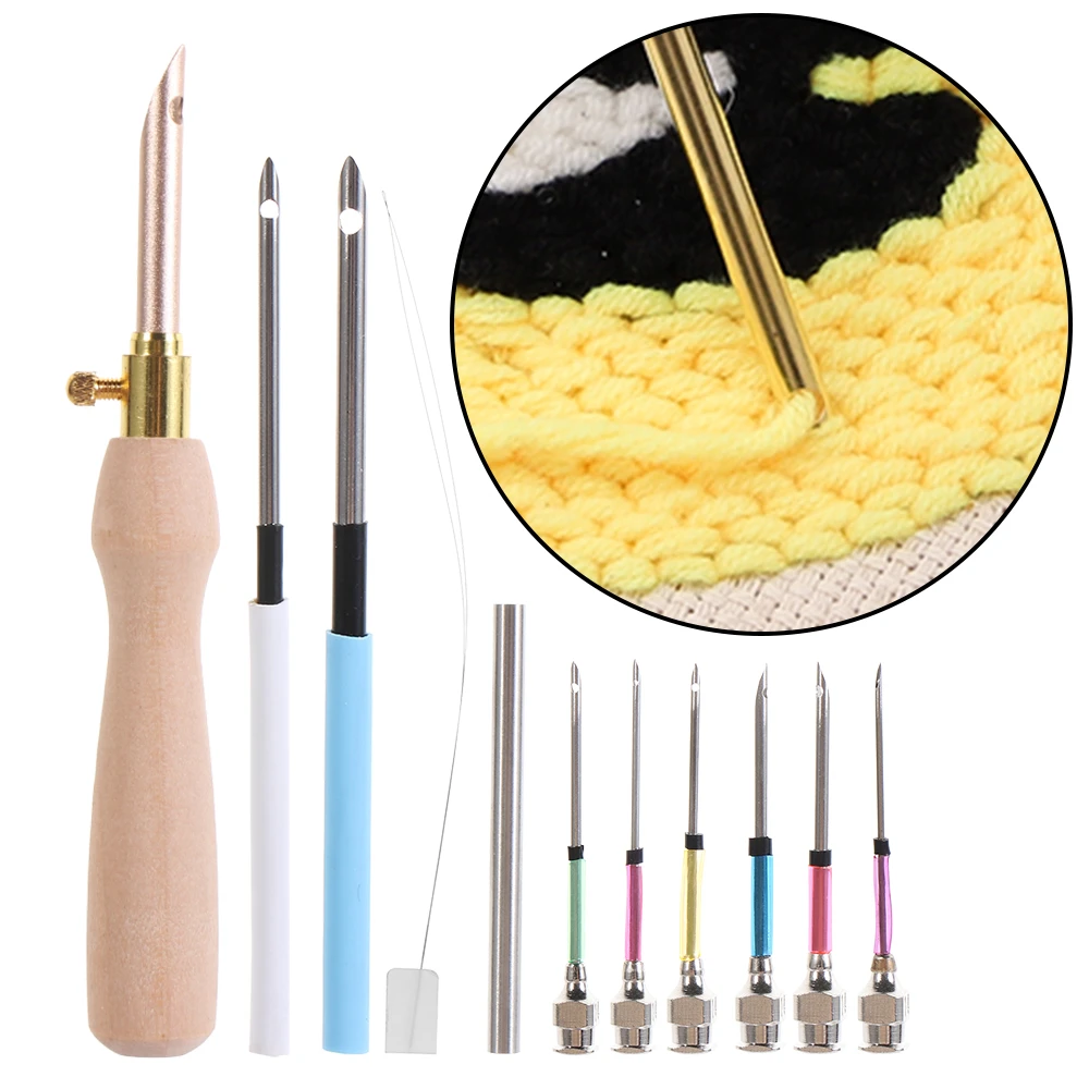 1 Set Punch Needle Tool Poke Needle Embroidery Stitch of All Models Poking Cross Stitch Tools Changeable Head Sewing Accessories