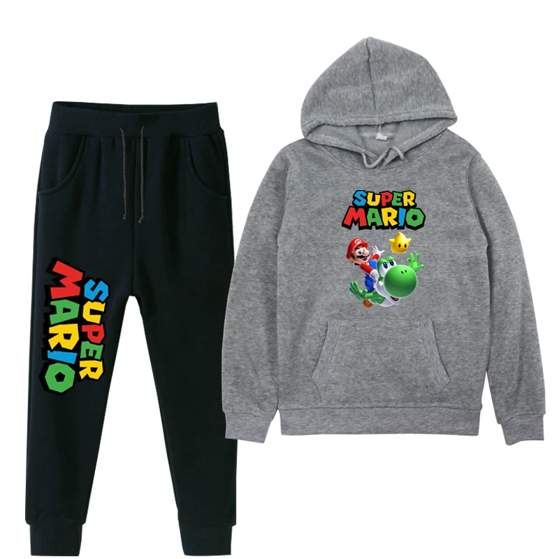 Комплект повседневной одежды с принтом «Супер Марио» для маленьких мальчиков и девочек, толстовка с капюшоном, зимняя плотная детская одежда, детские спортивные костюмы