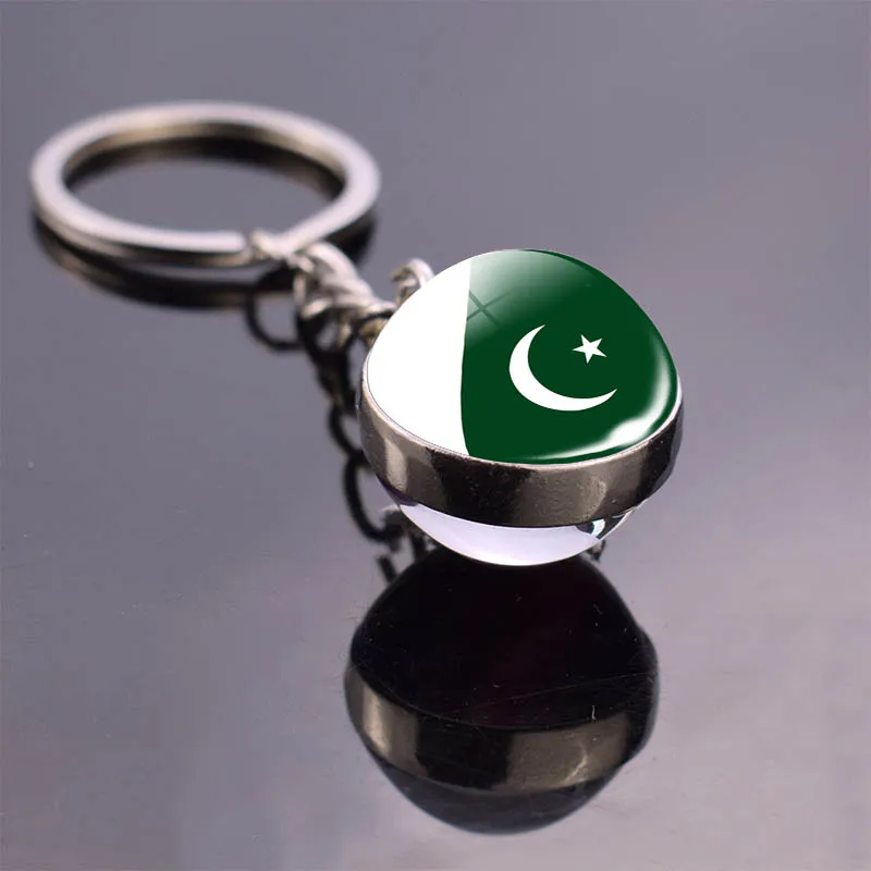PakistanFlagKeychainPakistaniFlagCrystalBallGlassCabochonKeyChainNationalFlagCar