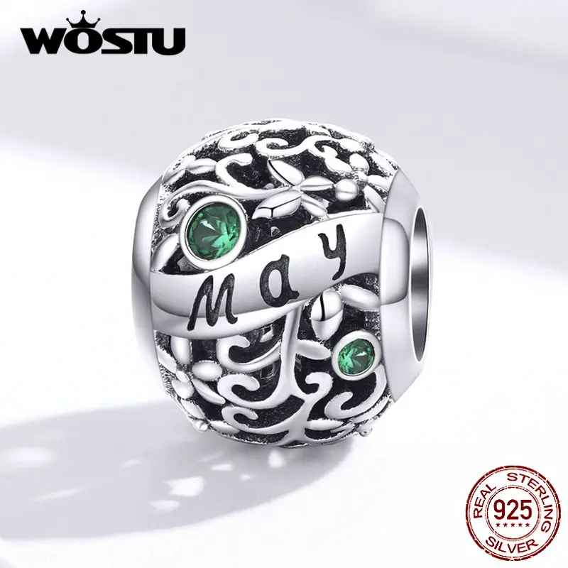 WOSTU настоящий серебряные бусины 925 пробы подходит браслет кулон с камнем рождения браслет может Ювелирное Украшение на день рождения