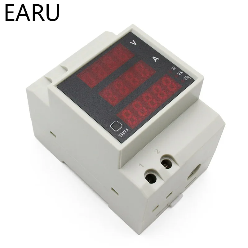 Digital Energy Meter Din Rail LED Active Power Factor Multi-Functional Power Meter Voltmeter Ammeter Voltage Ampere Tester DIY