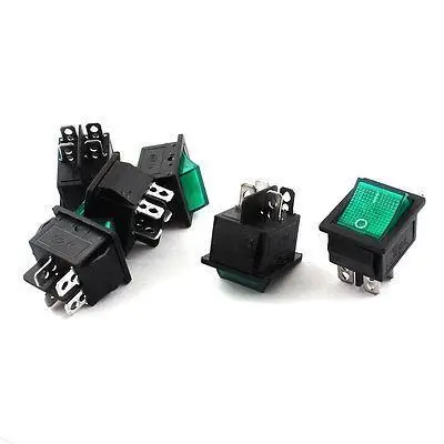 

6Pcs DPST 4Pin Green Head Rectangle Boat Rocker Switch AC250V 15A AC125V 20A