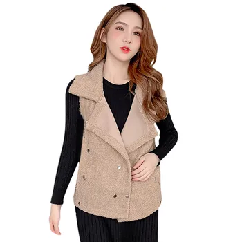

Autumn Winter Women Jacket Warm Thick Pockets Vintage Beading Splice Female Parka Sleeveless Outwear #YL10