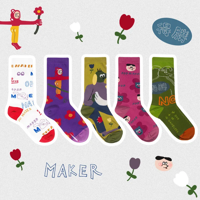 

2020 new hot Cute style Socks Women's Spring Japanese-style Cartoon Illustration Spring New Style Tube Socks Socks WOMEN'S Socks