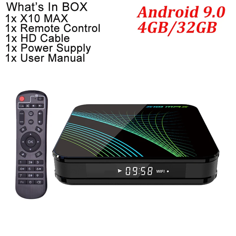 TV BOX X10 MAX ТВ приставка Android 9,0 Смарт IP ТВ приставка 4 ГБ 32 ГБ RK3318 Четырехъядерный 4K медиаплеер Google голосовой помощник BT VS H96 MAX ТВ приставка - Цвет: TV BOX