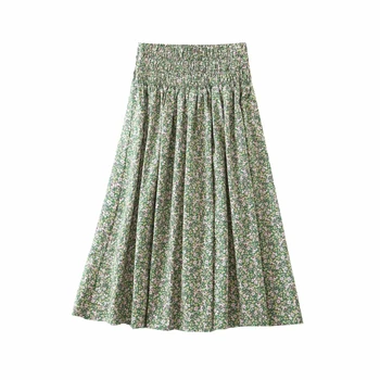 

Vintage women green floral skirts 2020 fashion ladies elegant long skirts female 100% cotton boho skirt girls bohemian skirts