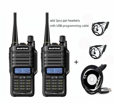2 headsets cable uv9r plus Водонепроницаемая рация 10 Вт baofeng uv 9r plus с 4800 мАч двухстороннее радио comunicador uhf vhf cb ham радио px fm - Цвет: 2 headsets cable
