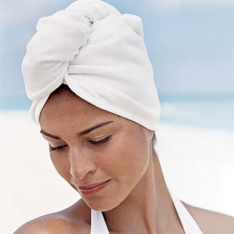 Синий коралловый бархат душ для сушки волос обертывание для женщин девочек дамское полотенце быстросохнущая шапка для волос шапка-тюрбан головной убор купальные инструменты - Цвет: Белый