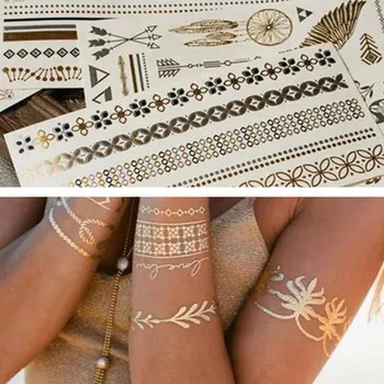 

8pcs Flash Metallic Waterproof Tattoo Gold Silver Women Fashion Henna Flower Taty Design Tattoo Sticker Wholesale and Dropship