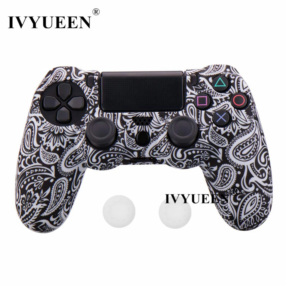 White Leaf IVYUEEN для sony Dualshock 4 PS4 DS4 Slim Pro контроллер силиконовый камуфляжный чехол защитная кожа+ ручка для большого пальца колпачки для Play Station 4 - Цвет: White Leaf