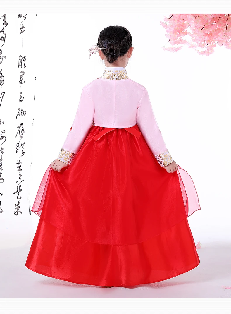 Цветочным узором; детская Корейская традиционный костюм для девочек в этническом Корейском стиле «ханбок» платье меньшинств восточный, Азиатский дворец Корея производительность Костюмы