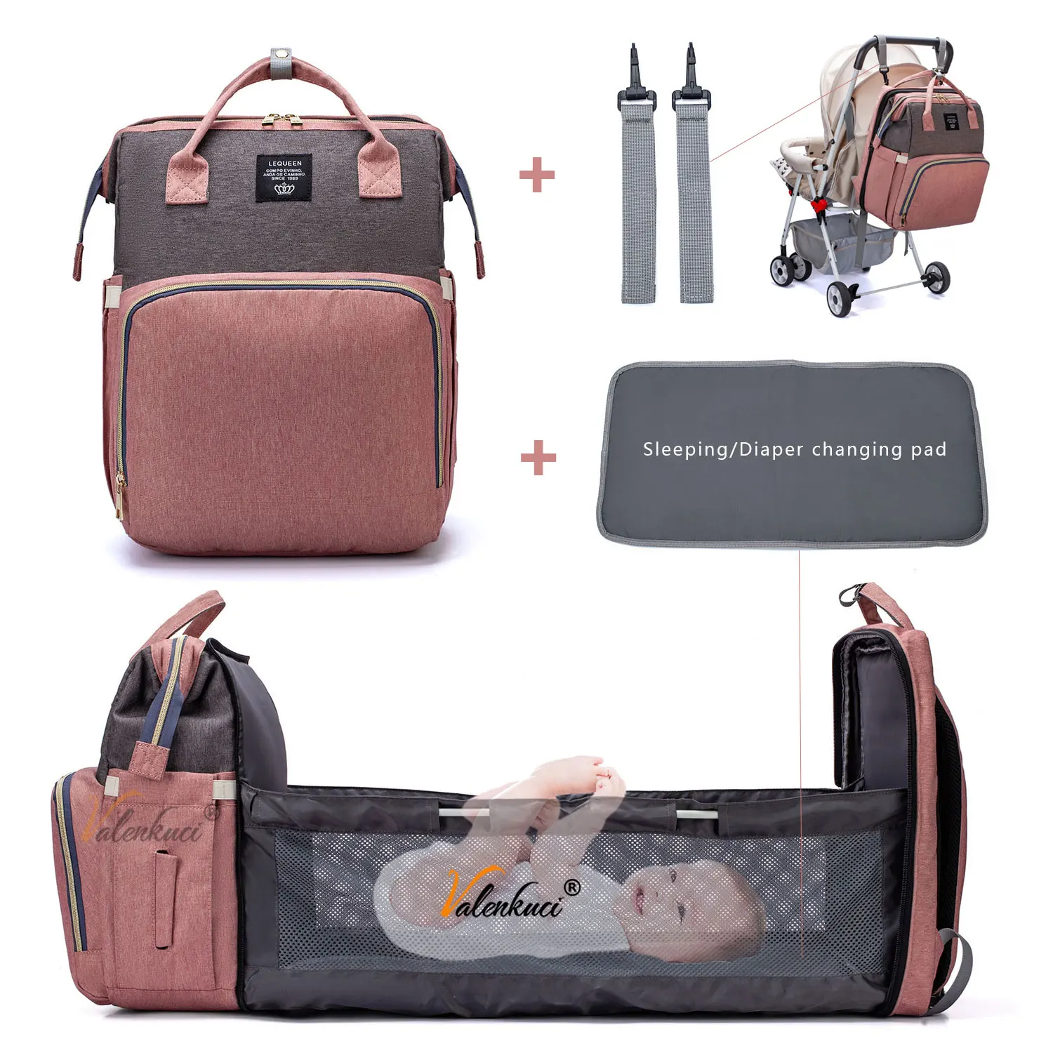 Diaper-Bag Bed-Backpack Nursing-Bags Multifunctional Lequeen Maternity-Nappy Outdoor