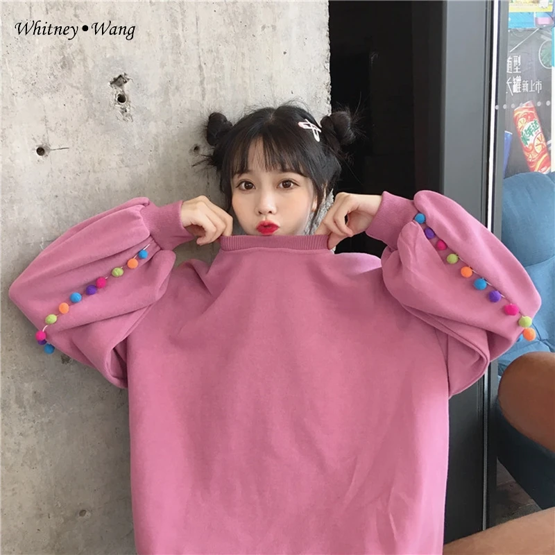 WHITNEY WANG Autumn Fashion Streetwear Korea Style Candy Balls Sweatshirt Women Hoodies Pullover
