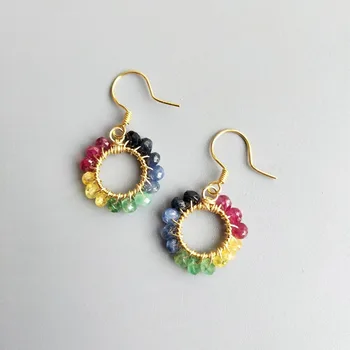 

Lily Jewelry Multi Stone Sapphires Rubys Emeralds Circle 925 Sterling Silver Handmade Earrings Delicate Jewelry For Women Gift