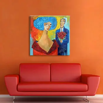 

Hand Painted Spanish Impression Couple And Rose Flowers Oil Painting On Canvas Dancer wall decor abstract Decorative