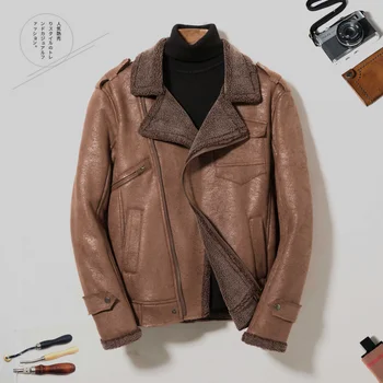 

Winter new European and American men's fashion lamb fur hair one jacket men's motorcycle PU leather jacket large size coat