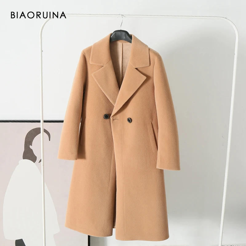 BIAORUINA/женское Классическое однотонное пальто из искусственного меха в стиле пэчворк, длинное замшевое пальто, женское элегантное