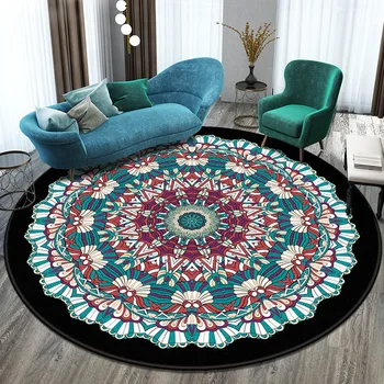 

Carpets for Living Room Ethnic Style Vintage Mandala Flower Pattern Round Carpet Rugs for Children Rooms 100% Polyester