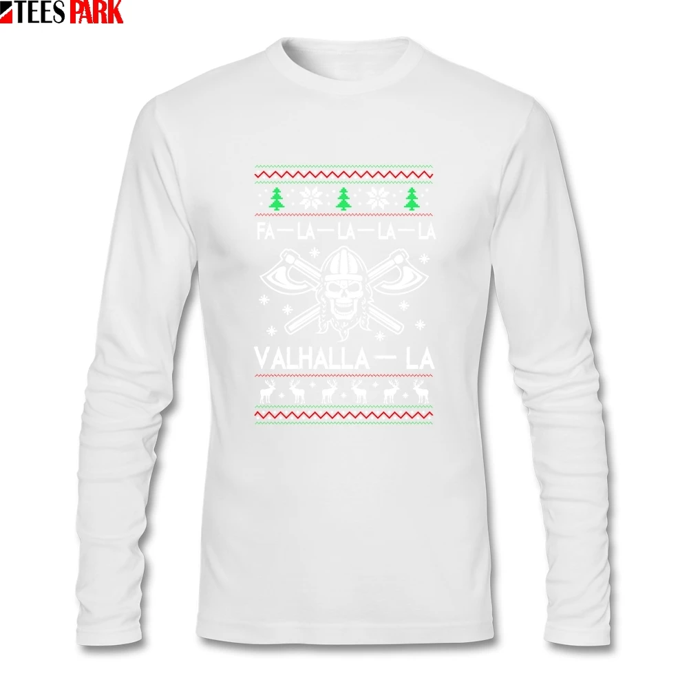 Valhalla-la рождественские уродливые Викинги мужские профессиональные хлопок Camisetas мужская одежда топы принтованная футболка с длинным рукавом для мужчин - Цвет: Белый