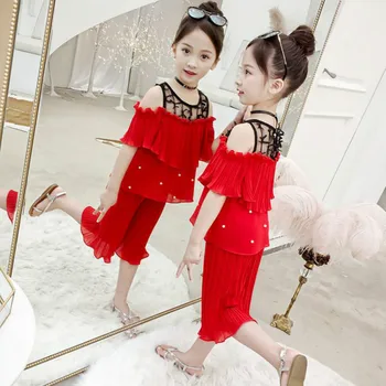 

Children's Clothing Girl Suit Sportswear Children's Summer Girl Chiffon Fashionable Two-piece Set Teenage Girls Clothing