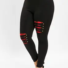 Wipalo Новая мода размера плюс, рваные клетчатые панельные леггинсы, повседневные, средняя эластичная талия, прямые брюки-карандаш, облегающие Женские леггинсы