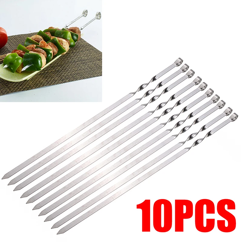 10Pcs 50cm Long BBQ Barbecue Kebab Food Meat Skewers Outdoor Grill Tools