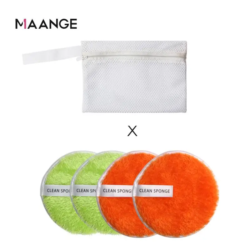Hot Sale 4pcs Soft Flannelette Sponge Double Sided Makeup Remove Puff Women Lady Beauty Makeup Wash Facial Cosmetic Tool - Цвет: 04 Green Orange