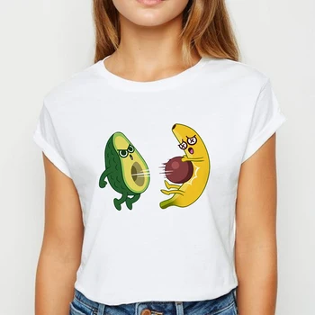 

Avocado And Banana T-shirts Kawaii Spring Summer vestidos T shirt Women Prevalent Easy Matching Women's shirt O-Collar Tshirt