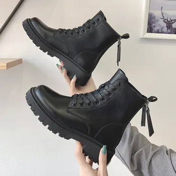 

Korean Edition fall winter 2020 new thick Genuine leather boots women's bottom high rise mid tube boots, net