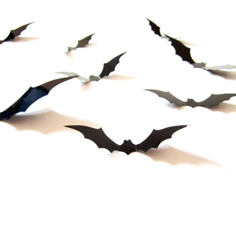 2019 New 12Pcs Halloween 3D Spooky Bat Decoration Wall Glass Sticker Halloween Party Bar Decals Set waterproof wear-resistant