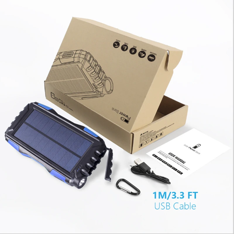 Banco de energía Solar de 25000mAh con luz LED de doble USB impermeable a prueba de polvo portátil
