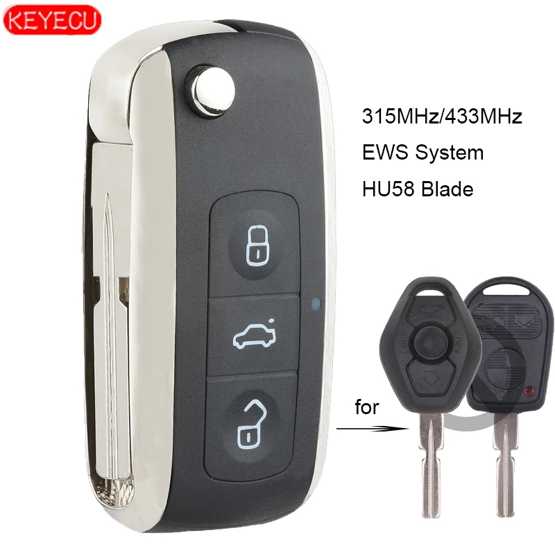 Складной Дистанционный брелок KEYECU Bentley 3 кнопки 315/433 МГц чип ID44 ДЛЯ BMW всех моделей