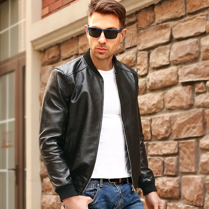 

Free shipping.Brand classic man genuine leather coat,soft sheepskin jacket.leather jacket.plus size sales,casual bomber flight