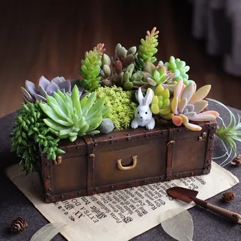 

1pc Vintage Resin Suitcase Flowerpot Succulent Plants Planter Luggage Flower Pot Storage Box Home Garden Decoration Bonsai