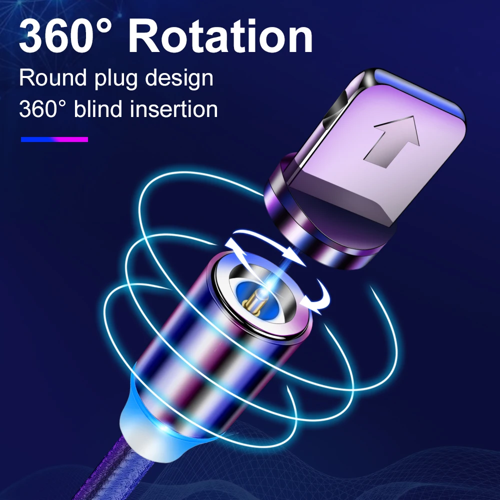 Магнитный зарядный кабель Tisluo Micro USB Type C для быстрой зарядки iPhone Xiaomi Samsung Huawei 1 м