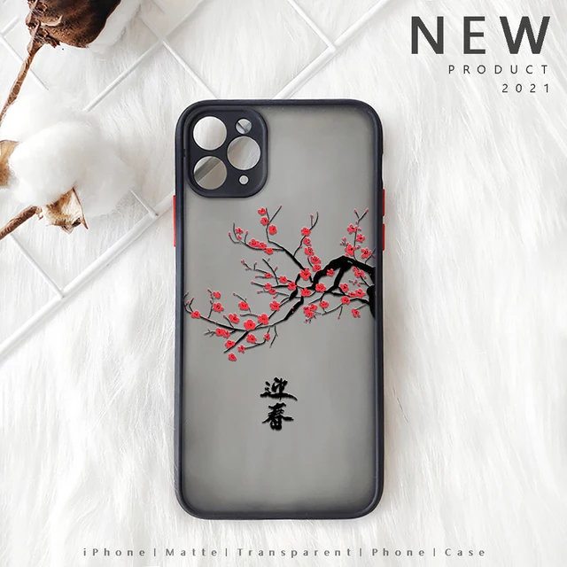 Plum Blossom Flower Iphone 13 12 XS 11 Pro Max Mini Chinese Style Painting Case for  X XR SE2020 7 8 Plus Red Floral Design Case A1