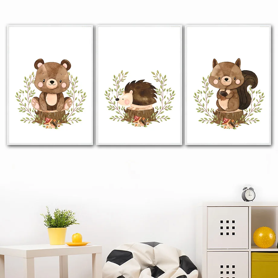 Fox-Rabbit-Bear-Raccoon-Hedgehog-Squirrel-Nursery-Wall-Art-Canvas-Painting-Posters-And-Prints-Wall-Pictures (1)