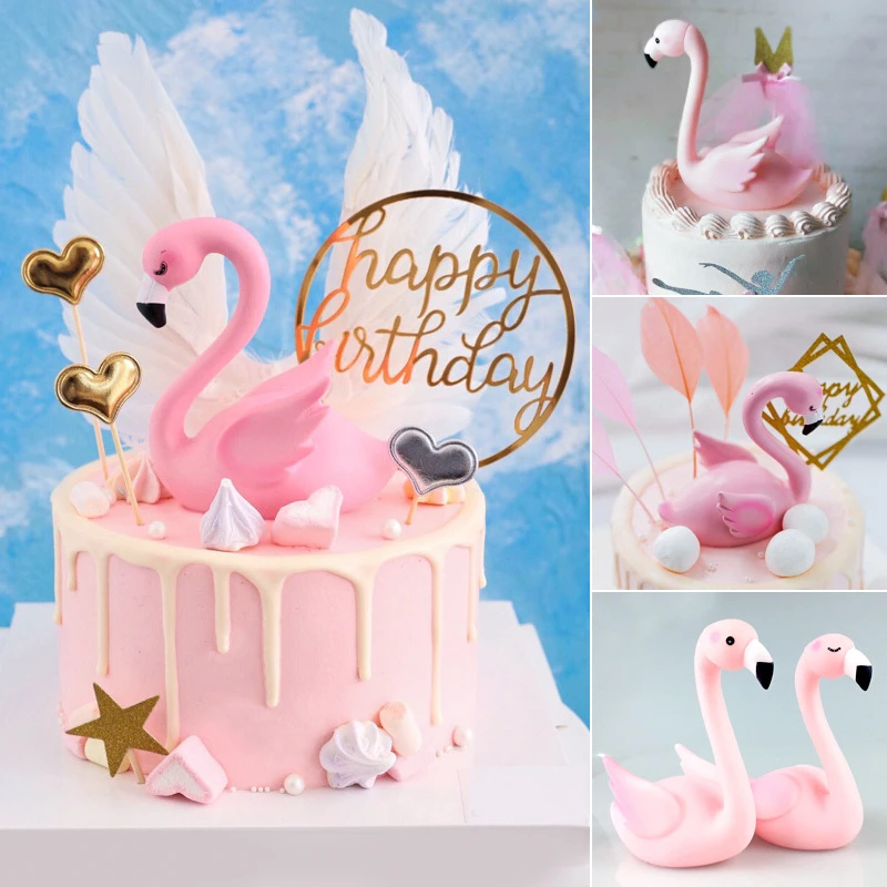 Tropical Pink Flamingo Cake Decor Summer Wedding Birthday Hawaiian Beach Swan Wing Cupcake Topper Happy Birthday Party Decor Kid Cake Decorating Supplies Aliexpress