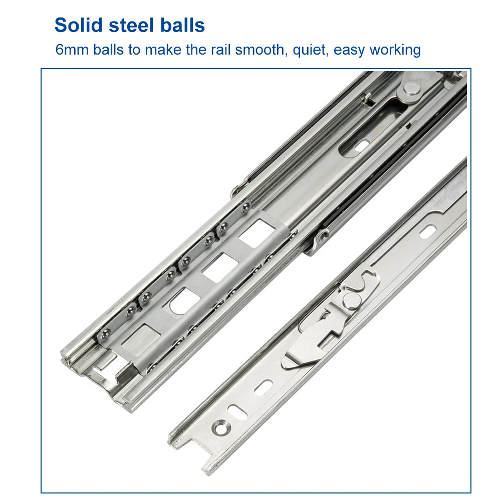 Drawer Slide Rail Heavy Duty Vehicle Furniture Slider 51mm Safety Lock 68KG Capacity Ball Bearing Three Fold Full Extension