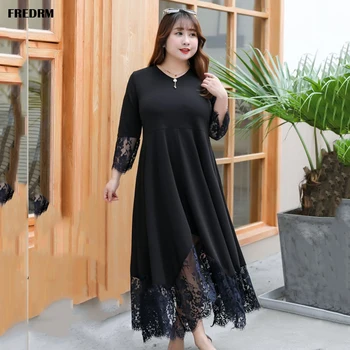 

FREDRM Female Dresses 2020 New Summer Spring Lace Sleeve Women Big Size 6XL 7XL V-neck Loose Casual Big Size Ladies Long Dress