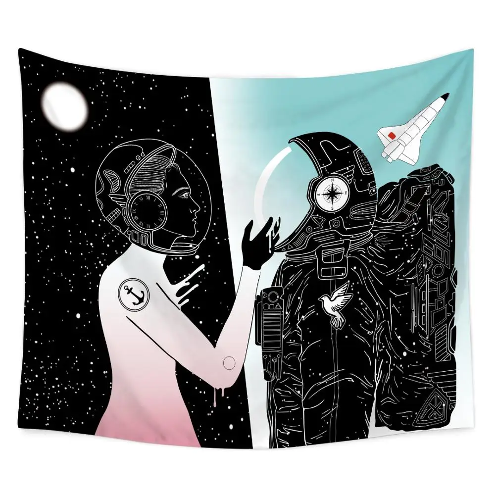 Astronaut Tapestry, Outer Space Tapestry Wall Hanging Dorm Decor Art Print Mural Tapestry for Living Room Bedroom - Цвет: Флуоресцентный зеленый