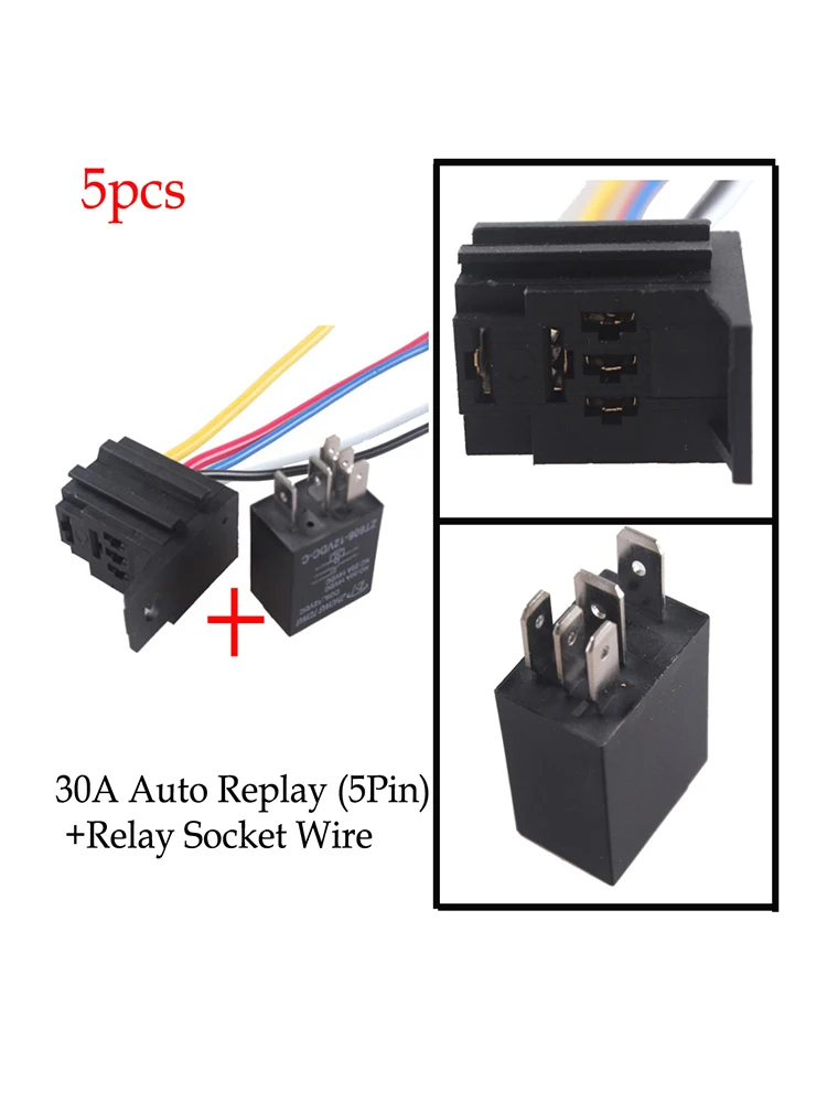 5pcs Car 30a Amp 12v Relay Kit Spdt For Fan Fuel Pump Light Horn 5pin 5 Wire Sales Switches