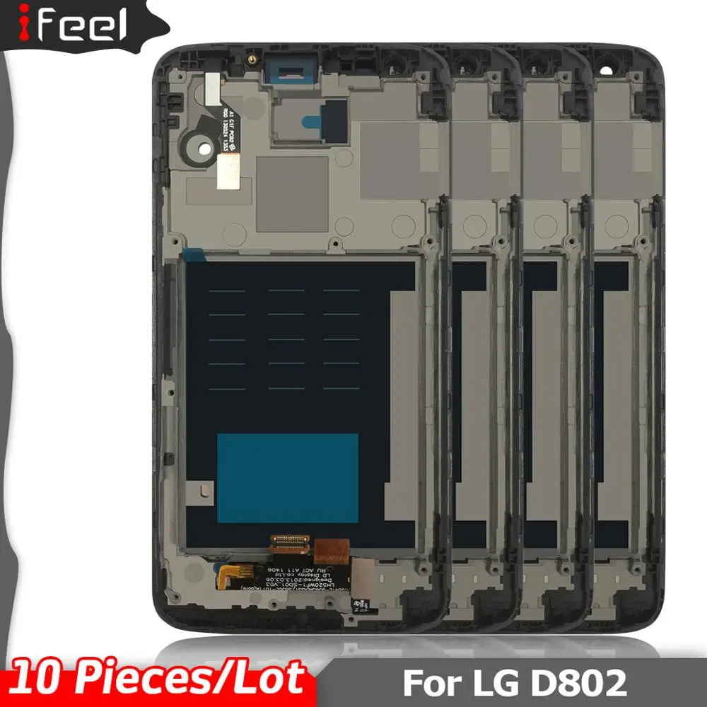 

10 Pieces/Lot For LG G2 D800 D802 LCD Display Touch screen with frame For LG G2 LCD