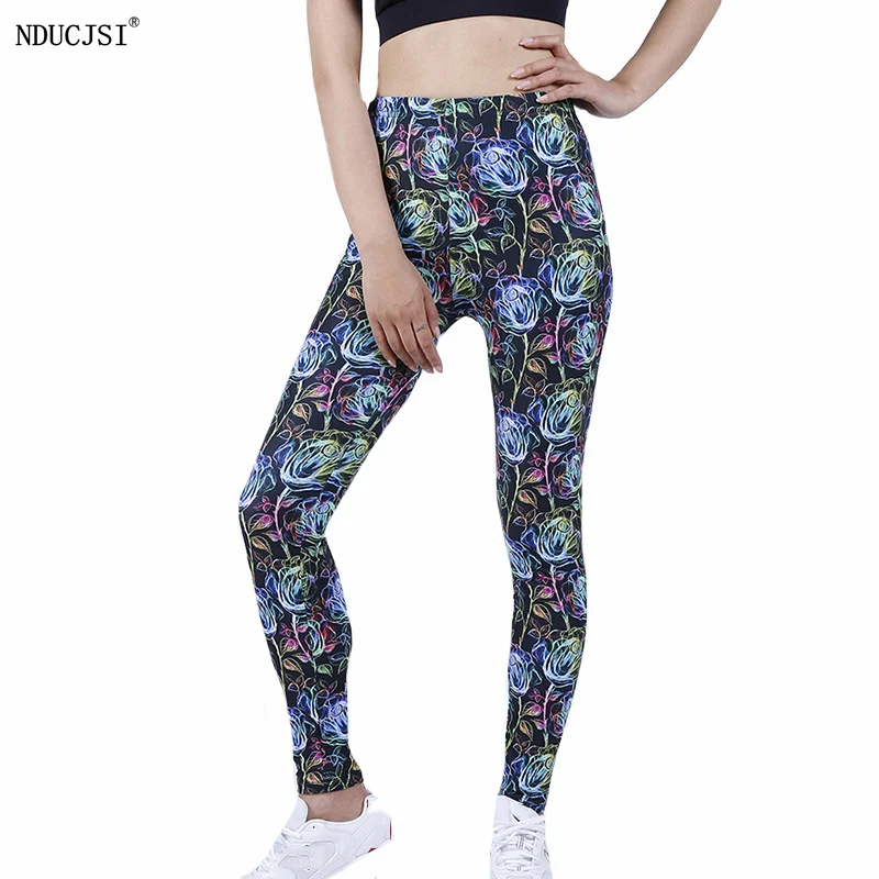 

NDUCJSI Women Fashion Legging Printing Leggins Slim High Waist Jegings Sexy Pants Sportswear Trousers Stretch Workout Spandex