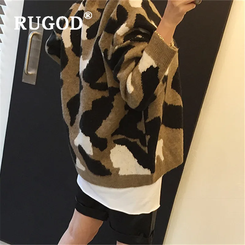 RUGOD корейский женский свитер Камуфляжный узор vneck красочный вязаный пуловер Модный повседневный панк стиль Женская Туника Новинка Весна