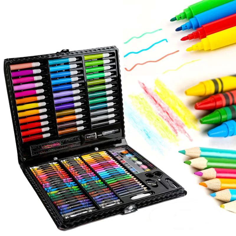 Günstige 150 teile satz Kinder Kunst Set Kinder Zeichnung Set Wasser Farbe Stift Kreide Öl Pastell Malerei Zeichnung Werkzeug Kunst liefert schreibwaren