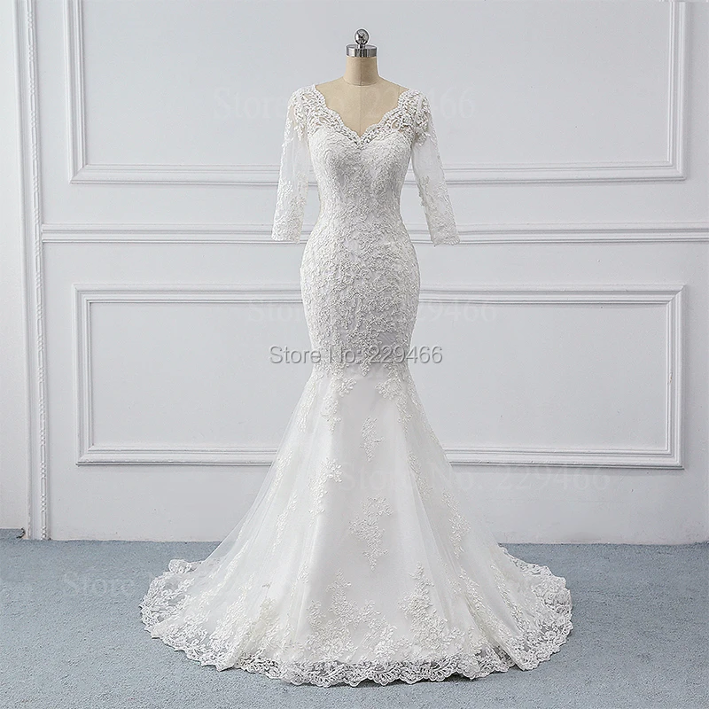 Платье-Русалка vestido de noiva, Элегантное свадебное платье с v-образным вырезом, винтажное платье с короткими рукавами на заказ, свадебное платье на молнии