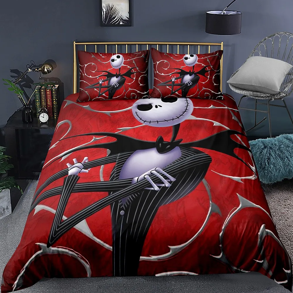 Nightmare Before Christmas Duvet Cover Pillowcase Home Dorm Bedding Cartoon Red Bedspread Halloween Jack Skellington Bed Cover